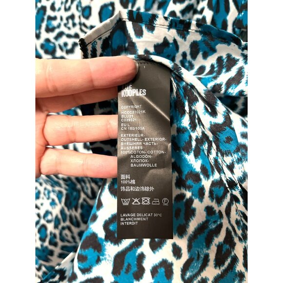 The Kooples Blue & Black Leopard Print Button-Up Shirt Size L Cotton - Picture 4 of 5